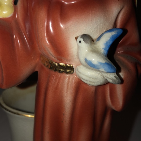 Vintage St. Francis of Assisi Glazed Porcelain Planter 8.5” Tall - Picture 7 of 12